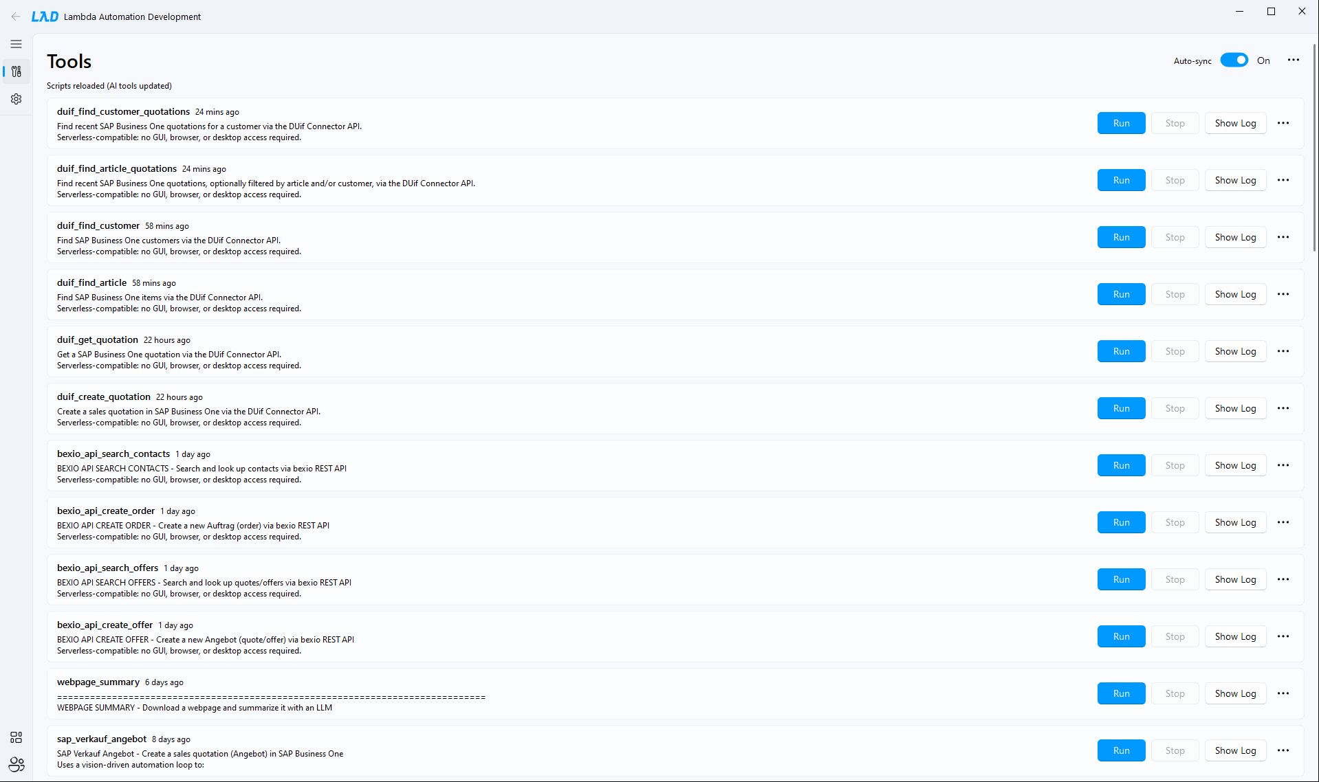 Lambda Automation Development — Tools dashboard